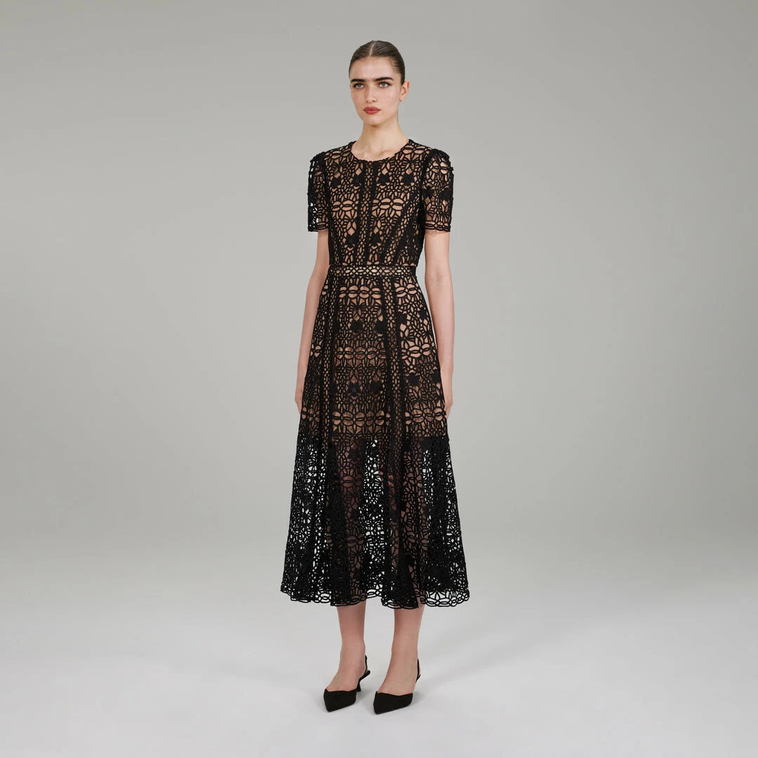 Self-portrait Black Guipure Lace Midi Dress