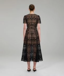 Self-portrait Black Guipure Lace Midi Dress