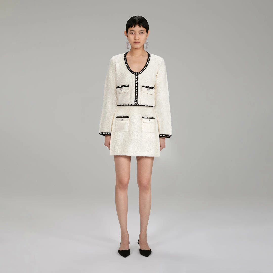 Self-portrait White Knit Mini Skirt