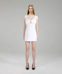 Self-portrait White Heavy Crepe Bow Mini Dress