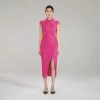 Self-portrait Pink Stretch Crepe Midi Ruched Dress