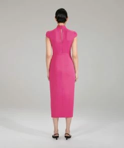 Self-portrait Pink Stretch Crepe Midi Ruched Dress