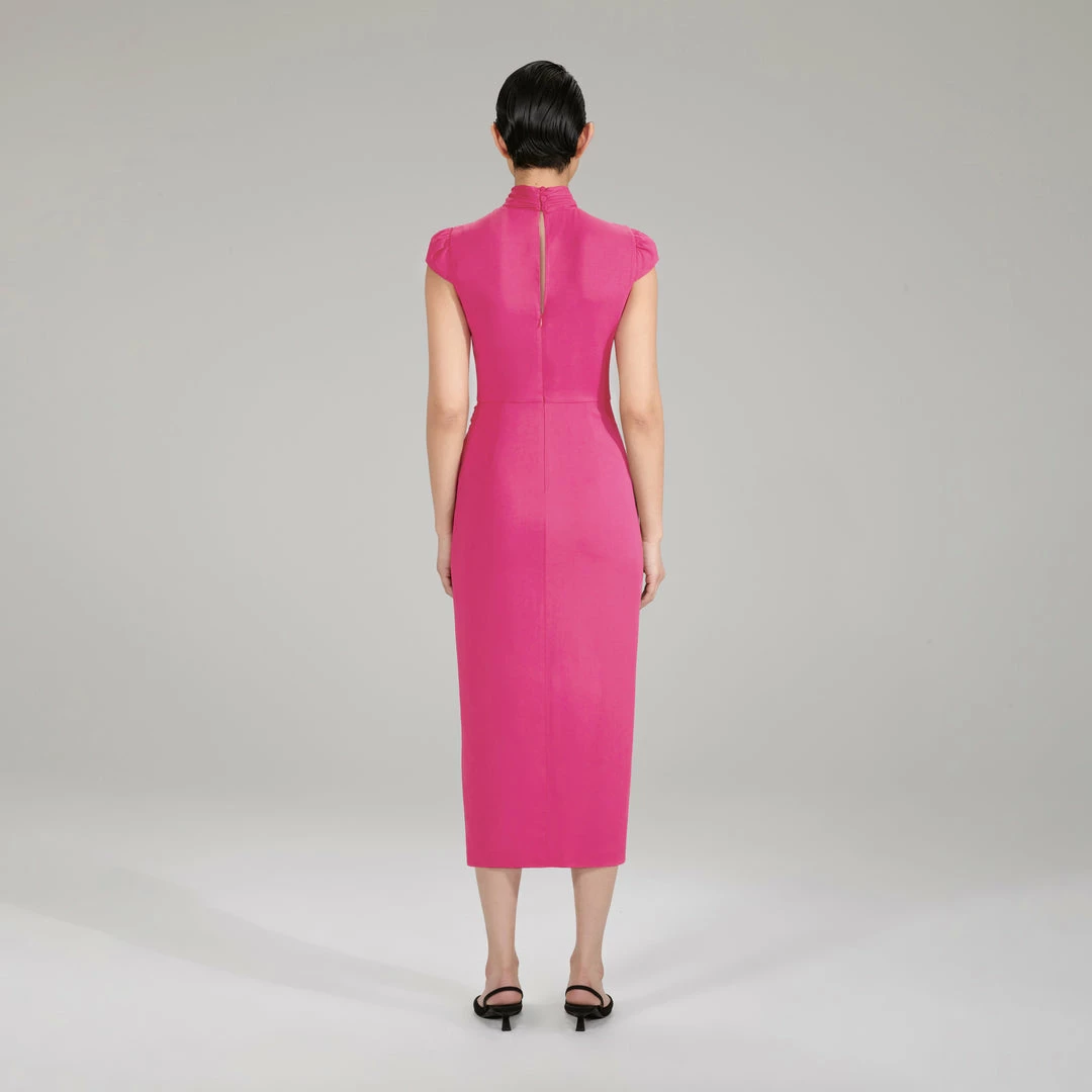 Self-portrait Pink Stretch Crepe Midi Ruched Dress