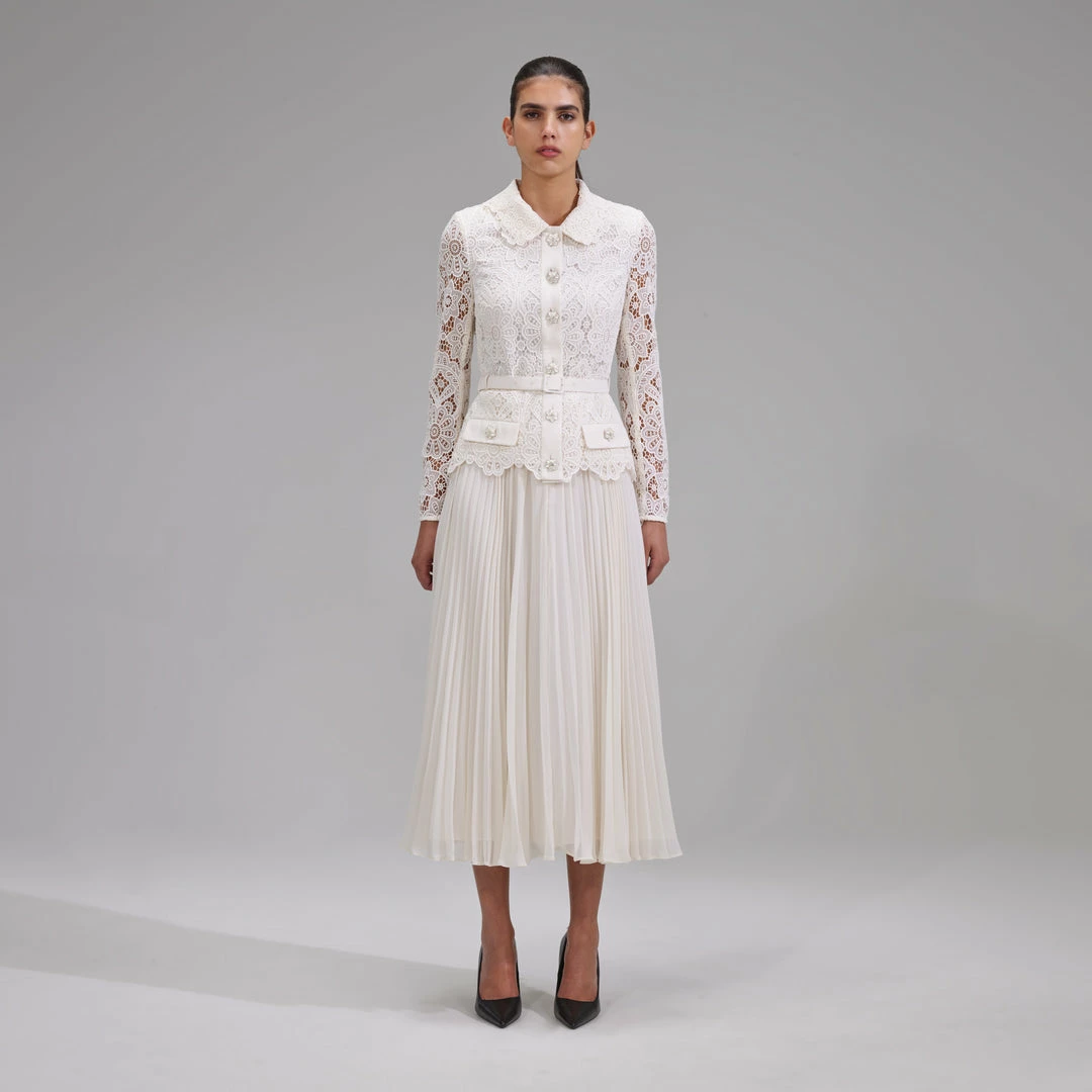 Self-portrait Ivory Floral Motif Guipure Midi Dress NEW ARRIVALS