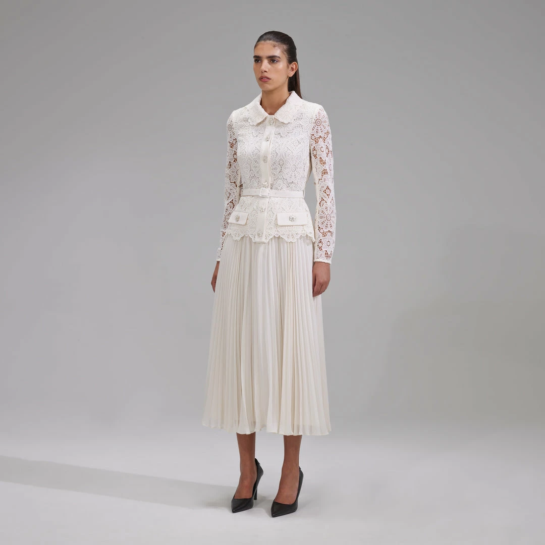 Self-portrait Ivory Floral Motif Guipure Midi Dress NEW ARRIVALS