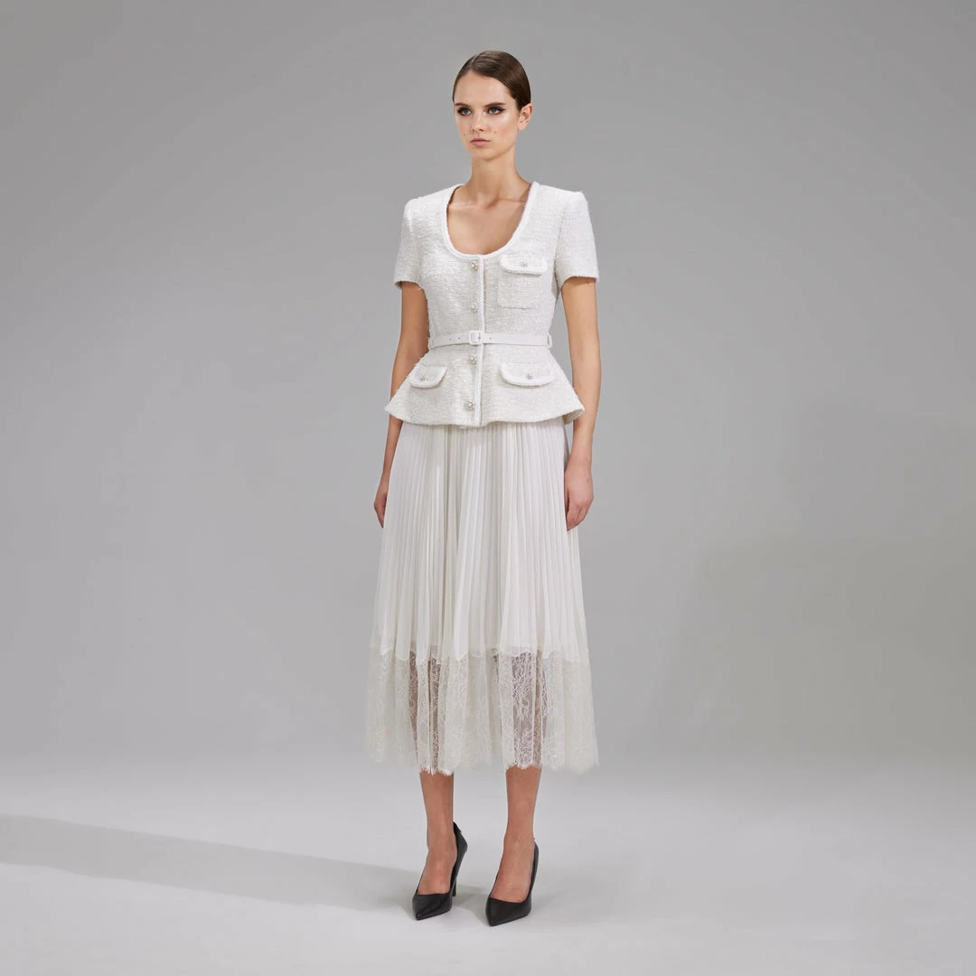 Self-portrait NEW ARRIVALS Cream Boucle Tailored Midi Dress