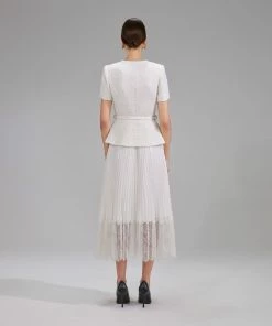 Self-portrait NEW ARRIVALS Cream Boucle Tailored Midi Dress