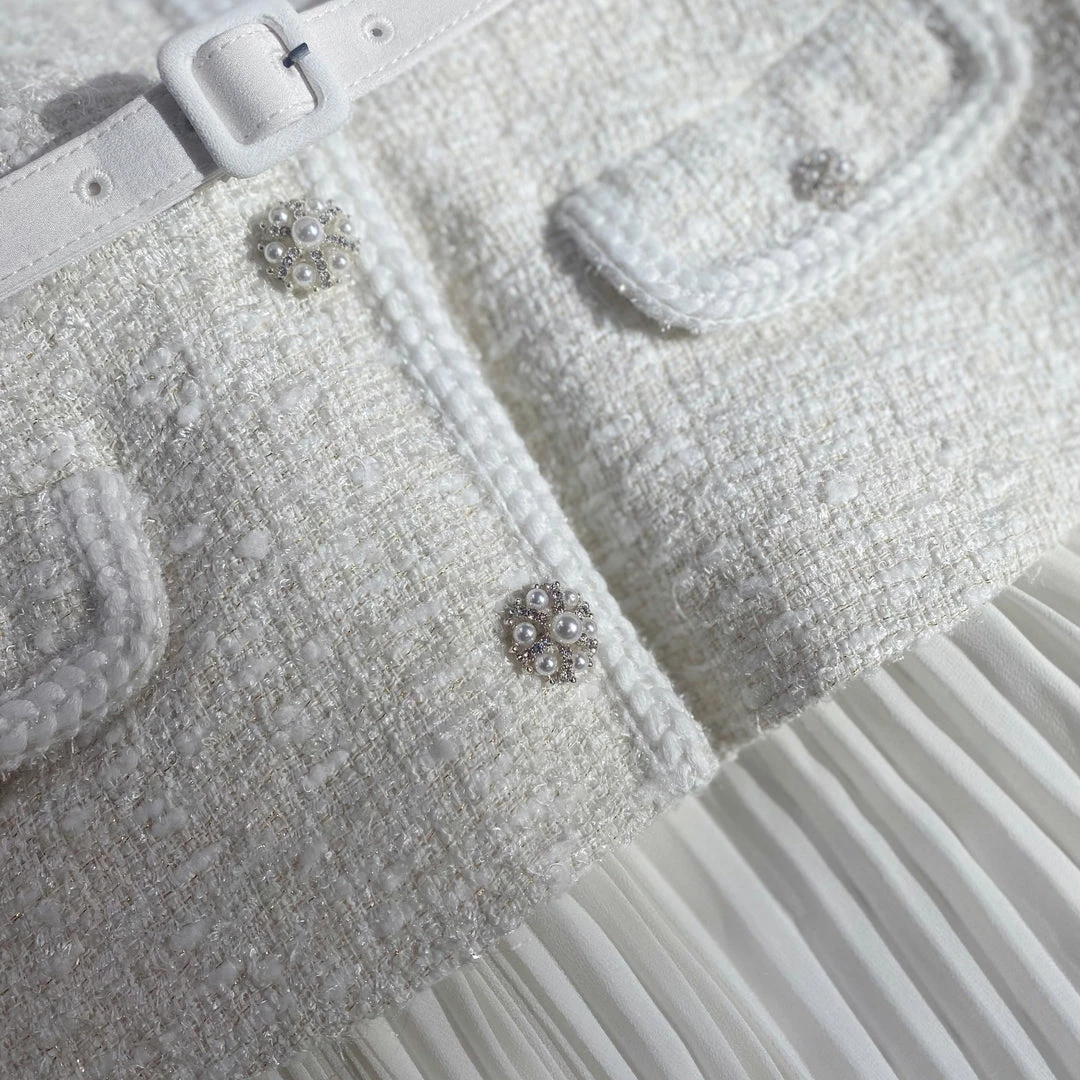 Self-portrait NEW ARRIVALS Cream Boucle Tailored Midi Dress