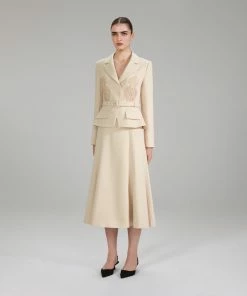 Self-portrait NEW ARRIVALS Tailored Crepe Lace Detail Midi Dress