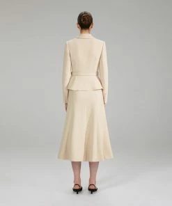 Self-portrait NEW ARRIVALS Tailored Crepe Lace Detail Midi Dress