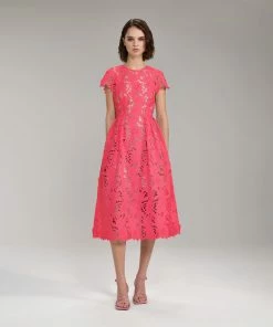 Self-portrait Bright Pink Peony Midi Dress