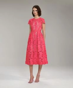 Self-portrait Bright Pink Peony Midi Dress