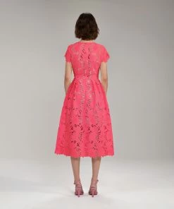 Self-portrait Bright Pink Peony Midi Dress