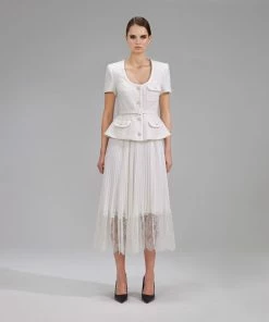 Self-portrait NEW ARRIVALS Cream Boucle Tailored Midi Dress