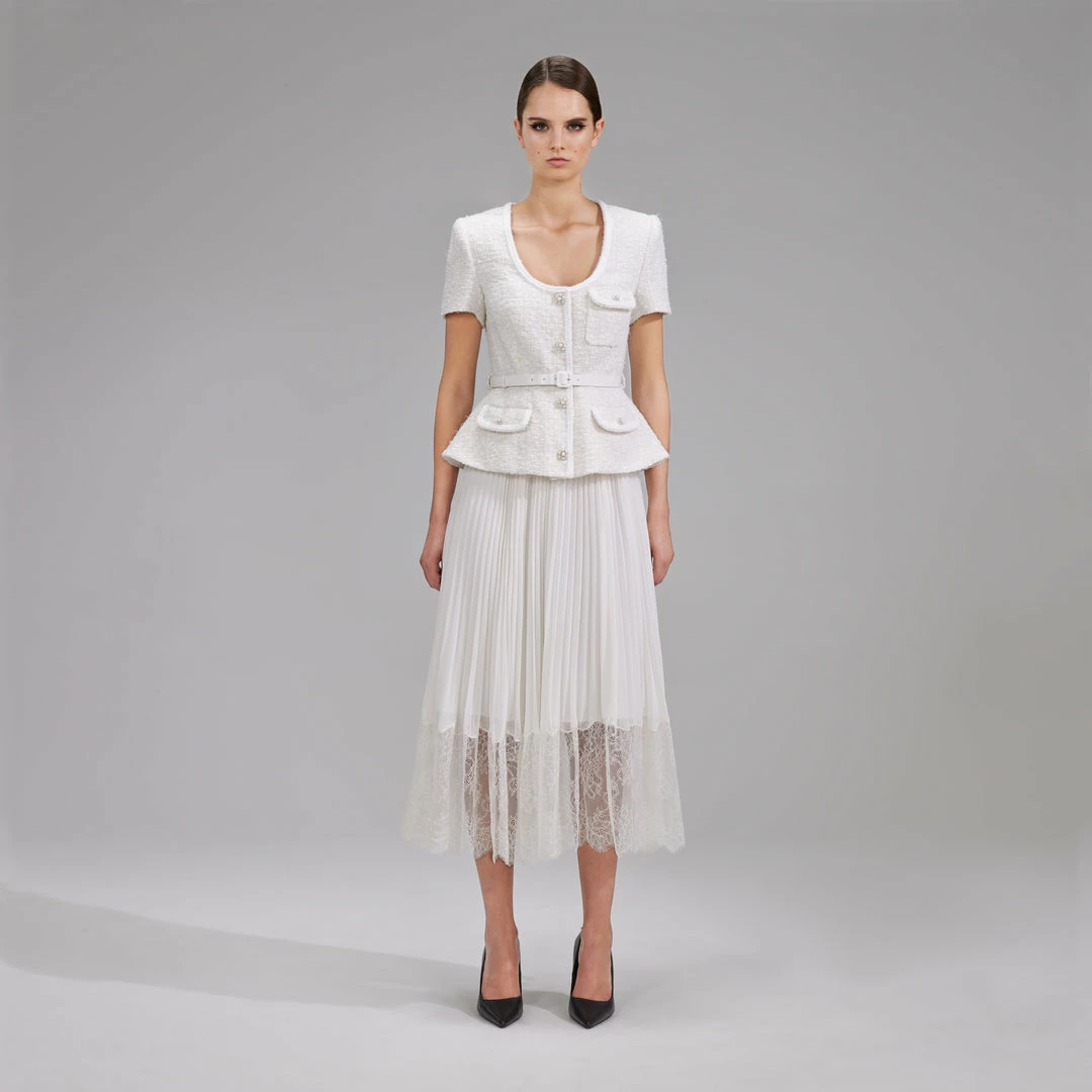 Self-portrait NEW ARRIVALS Cream Boucle Tailored Midi Dress