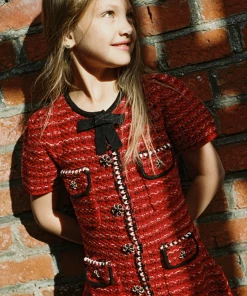 Self-portrait Red Melange Contrast Trim Knit Dress KIDS