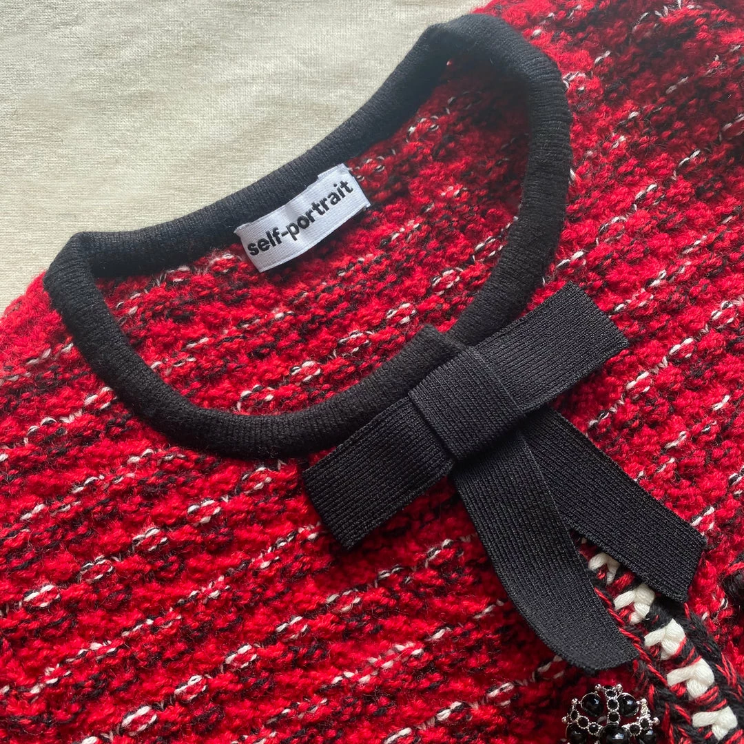 Self-portrait Red Melange Contrast Trim Knit Dress KIDS