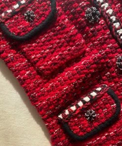 Self-portrait Red Melange Contrast Trim Knit Dress KIDS