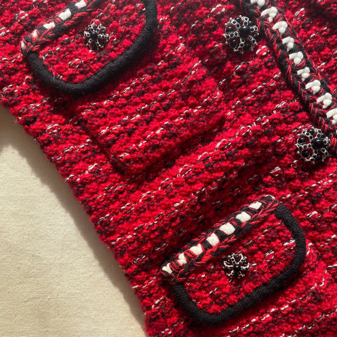 Self-portrait Red Melange Contrast Trim Knit Dress KIDS