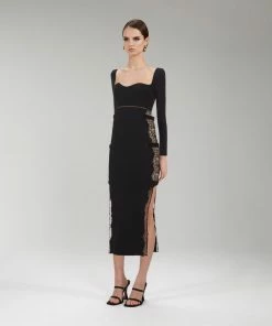 Self-portrait READY TO WEAR Black Knit Lace Midi Dress