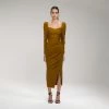 Self-portrait Khaki Iris Midi Dress READY TO WEAR