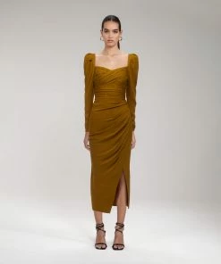 Self-portrait Khaki Iris Midi Dress READY TO WEAR