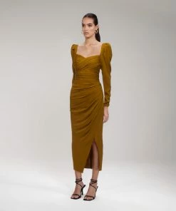 Self-portrait Khaki Iris Midi Dress READY TO WEAR