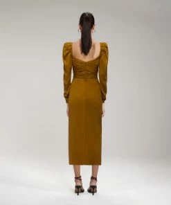 Self-portrait Khaki Iris Midi Dress READY TO WEAR