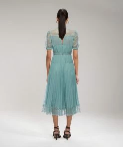 Self-portrait Sage Lace Trim Midi Dress READY TO WEAR