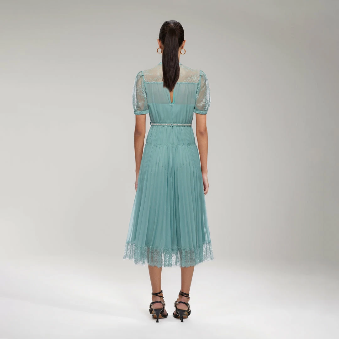 Self-portrait Sage Lace Trim Midi Dress READY TO WEAR