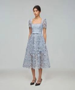 Self-portrait Powder Blue Guipure Lace Midi Dress