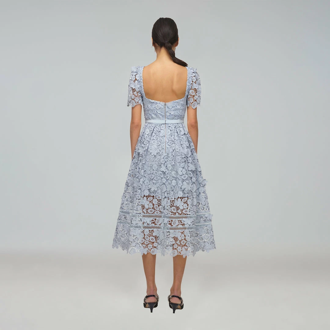 Self-portrait Powder Blue Guipure Lace Midi Dress