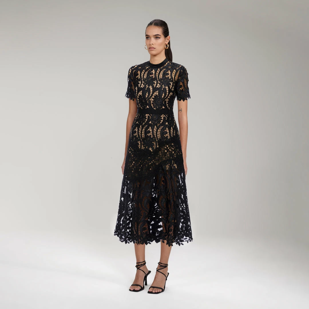 Self-portrait NEW ARRIVALS Black Prairie Midi Dress