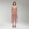 Self-portrait Flower Mesh Tiered Midi Dress READY TO WEAR