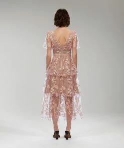 Self-portrait Flower Mesh Tiered Midi Dress READY TO WEAR