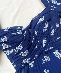 Self-portrait Pansy Print Pleated Chiffon Maxi Dress