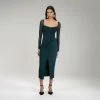 Self-portrait Dark Green Powermesh Ruched Midi Dress NEW ARRIVALS