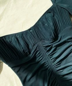 Self-portrait Dark Green Powermesh Ruched Midi Dress NEW ARRIVALS