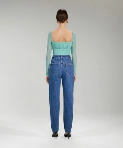 Self-portrait Green Powermesh Ruched Top