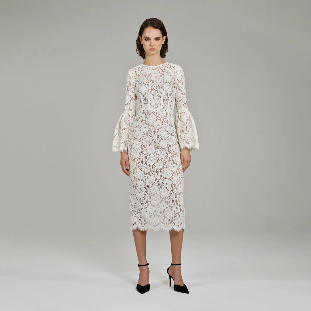 Self-portrait READY TO WEAR Ivory Cotton Lace Midi Dress