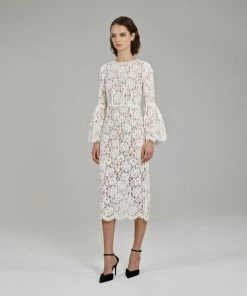 Self-portrait READY TO WEAR Ivory Cotton Lace Midi Dress