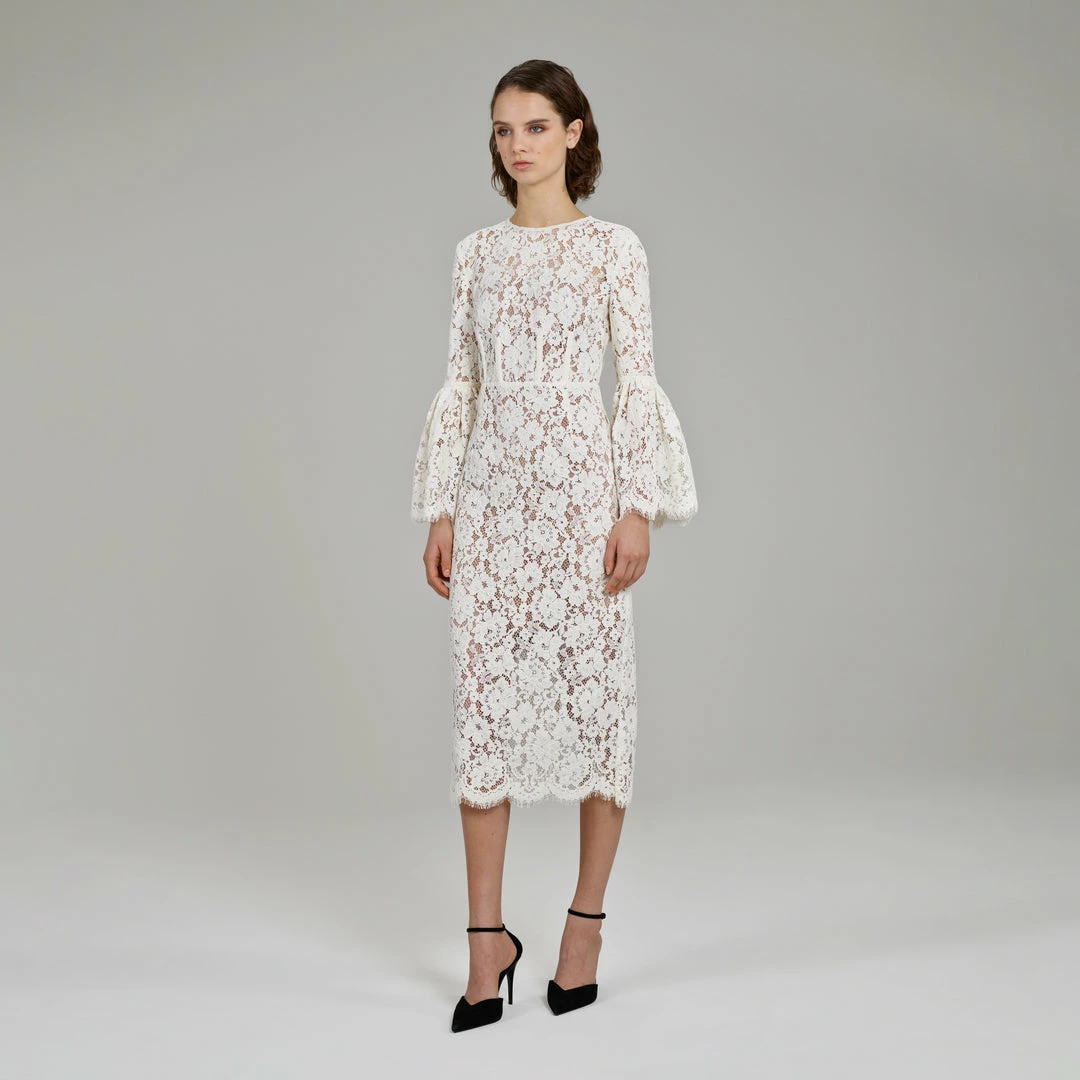 Self-portrait READY TO WEAR Ivory Cotton Lace Midi Dress