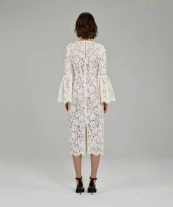 Self-portrait READY TO WEAR Ivory Cotton Lace Midi Dress