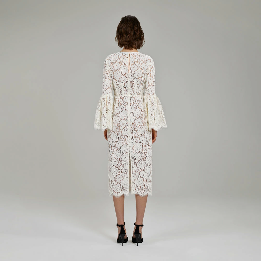 Self-portrait READY TO WEAR Ivory Cotton Lace Midi Dress