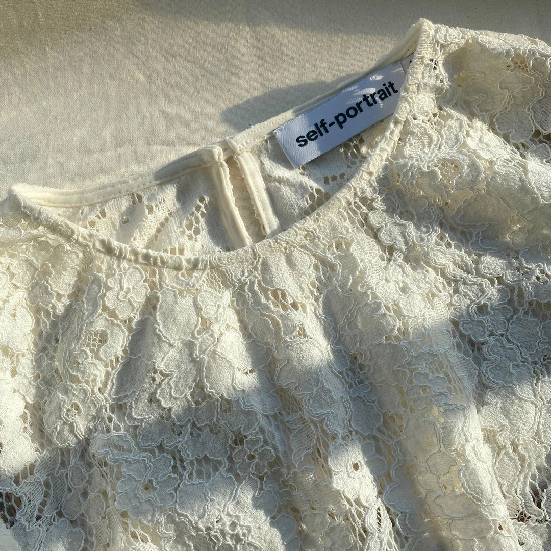 Self-portrait READY TO WEAR Ivory Cotton Lace Midi Dress