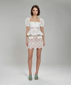 Self-portrait Cotton Broderie Peplum Top