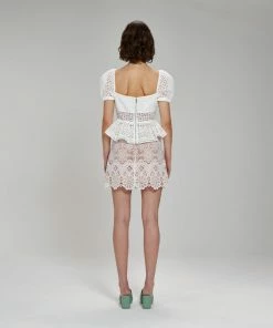 Self-portrait Cotton Broderie Peplum Top