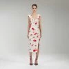 Self-portrait Wild Daisy Print Stretch Crepe Midi Dress READY TO WEAR