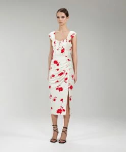 Self-portrait Wild Daisy Print Stretch Crepe Midi Dress READY TO WEAR