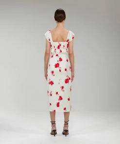 Self-portrait Wild Daisy Print Stretch Crepe Midi Dress READY TO WEAR